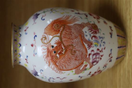 A Chinese famille Qilin vase Height 17cm